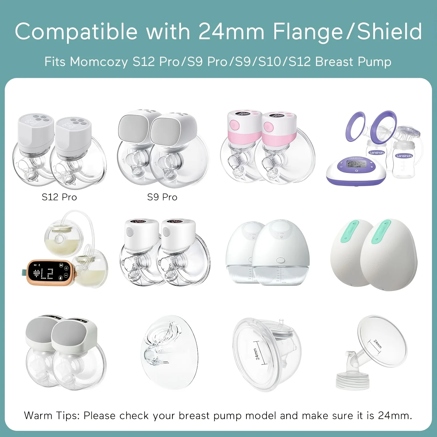 Flange Sizing Kit with 5PCS Flange Inserts 13/15/17/19/21mm for 24mm Flange of Most Pumps Breastfeeding Essential Pumping Kit
