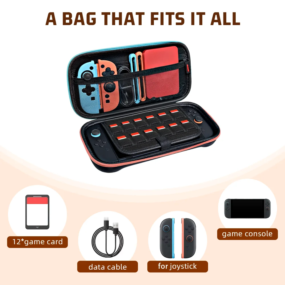 Storage bag for Switch 2 game console, red and blue color scheme, protective bag
