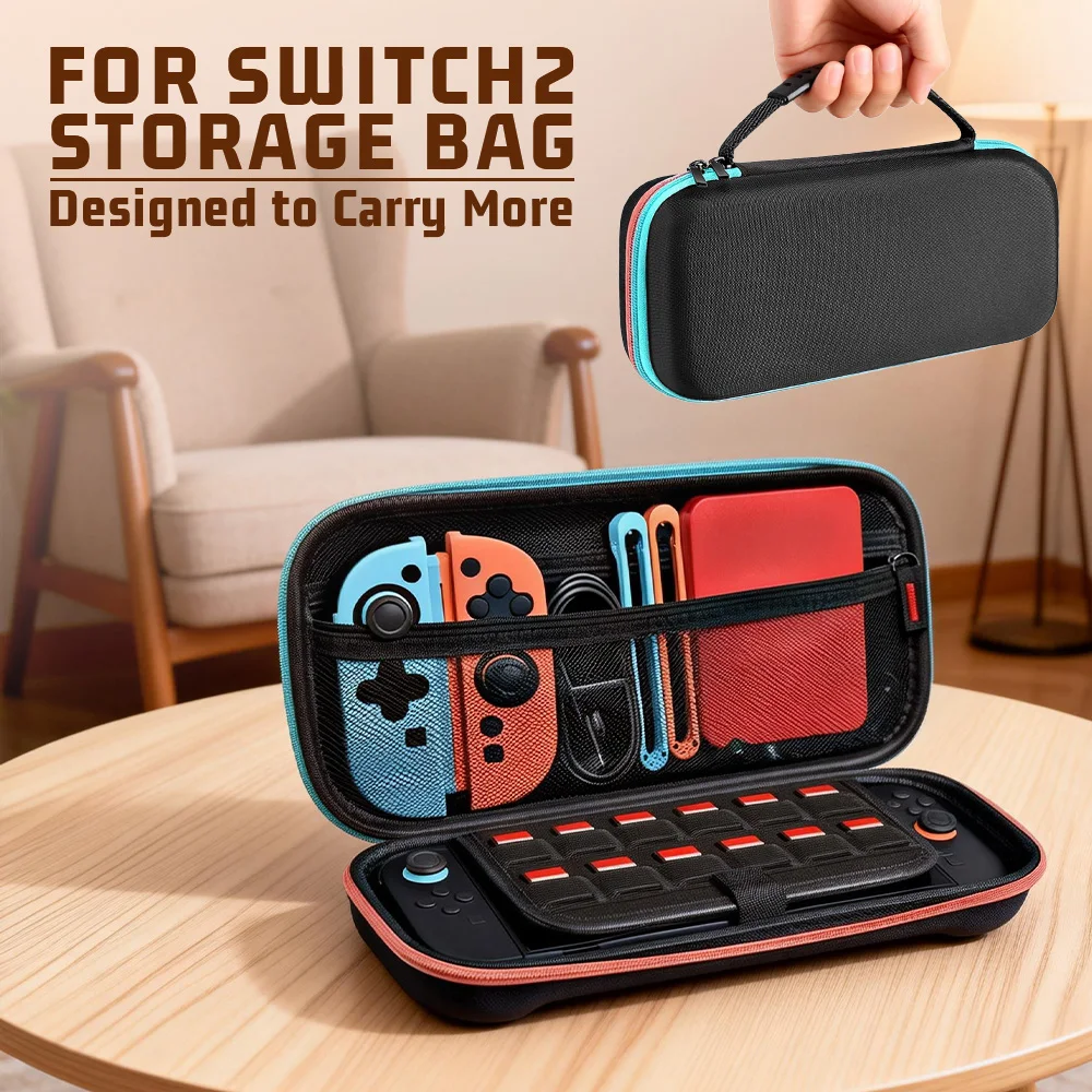 Storage bag for Switch 2 game console, red and blue color scheme, protective bag
