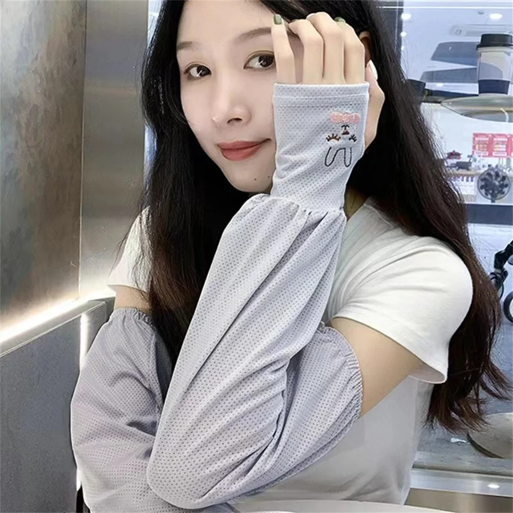 Summer Ice Silk Sun Protection Sleeves Outdoor Driving UV Protection Rabbit Ice Sleeves Women's Loose Arm Protection Sleeves