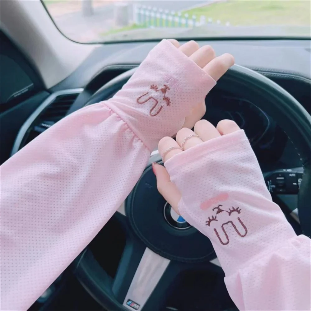 Summer Ice Silk Sun Protection Sleeves Outdoor Driving UV Protection Rabbit Ice Sleeves Women's Loose Arm Protection Sleeves