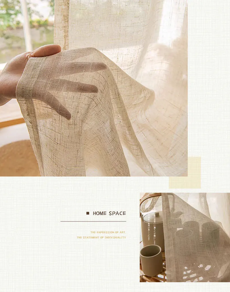 Beige Tulle Cotton Linen Look Sheer Voile Window Curtain for Bedroom or Living Curtains for Dining Room Window