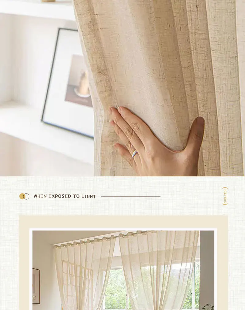 Beige Tulle Cotton Linen Look Sheer Voile Window Curtain for Bedroom or Living Curtains for Dining Room Window