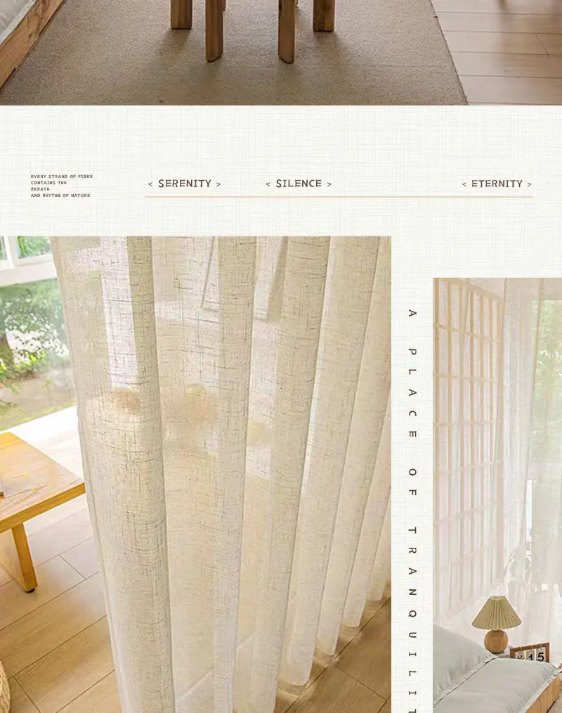 Beige Tulle Cotton Linen Look Sheer Voile Window Curtain for Bedroom or Living Curtains for Dining Room Window