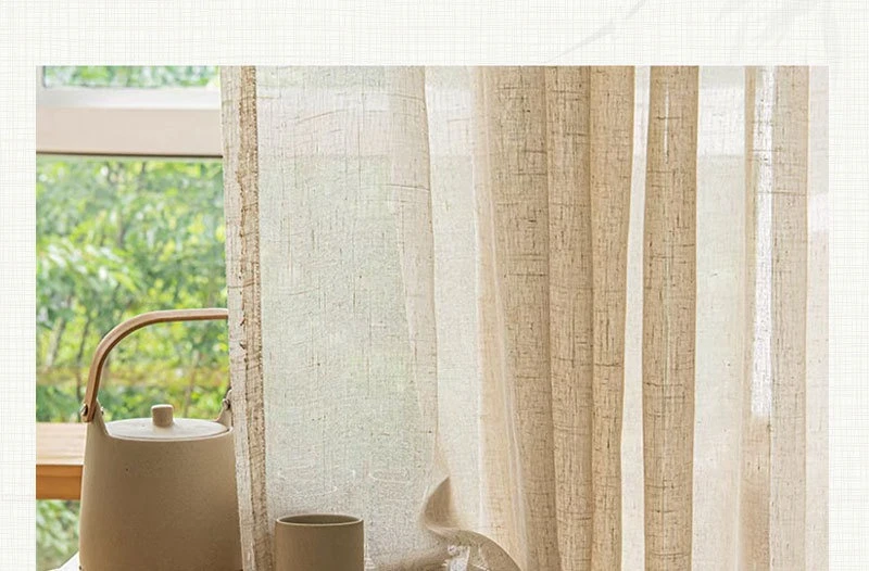 Beige Tulle Cotton Linen Look Sheer Voile Window Curtain for Bedroom or Living Curtains for Dining Room Window