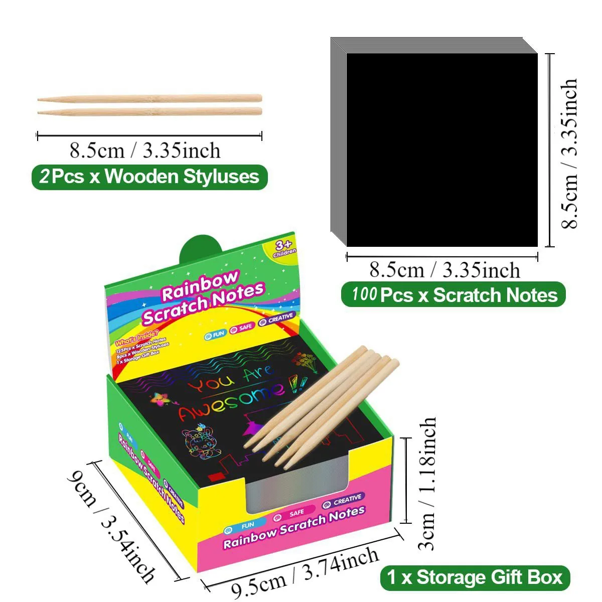 50/100-Piece Scratch Art Kit with Rainbow Magic Paper Tape 2 Bamboo Pens Black Scratch Paper Christmas Birthday Gift Cards