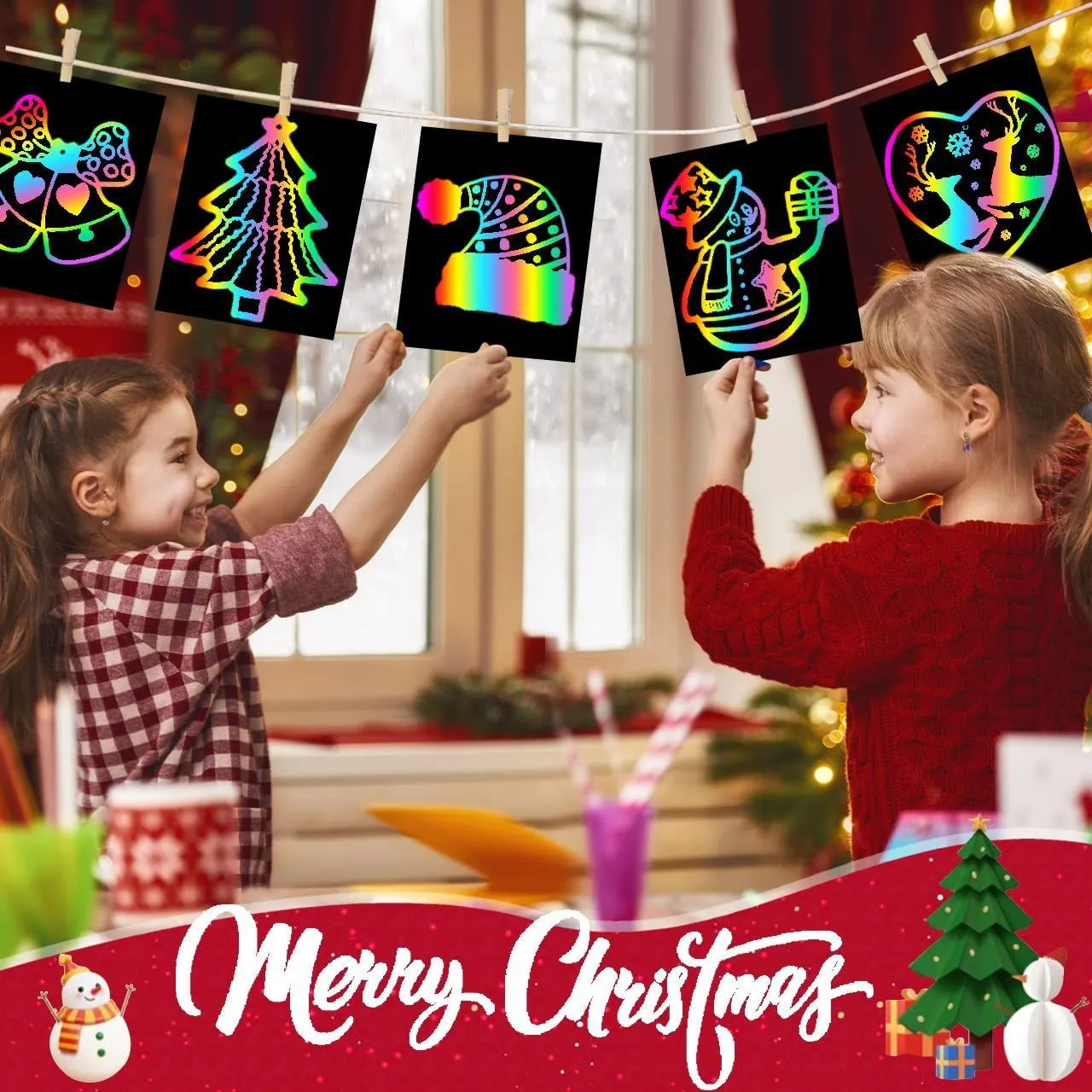 50/100-Piece Scratch Art Kit with Rainbow Magic Paper Tape 2 Bamboo Pens Black Scratch Paper Christmas Birthday Gift Cards