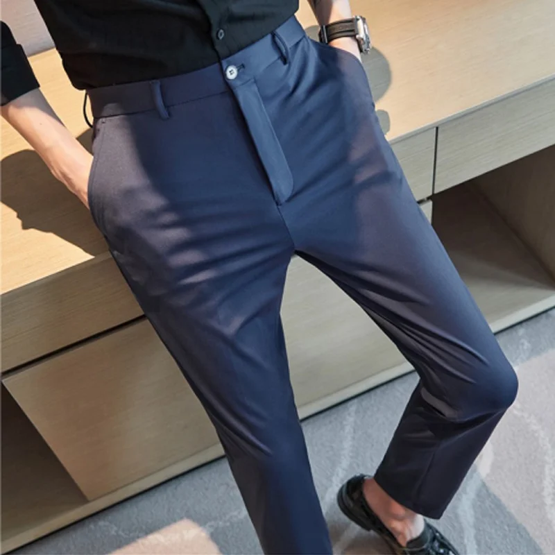29-42 Men's Summer Pants Thin Straight Stretch Casual Pants with No Trace No Ironing Fabric Silky and Cool Feeling