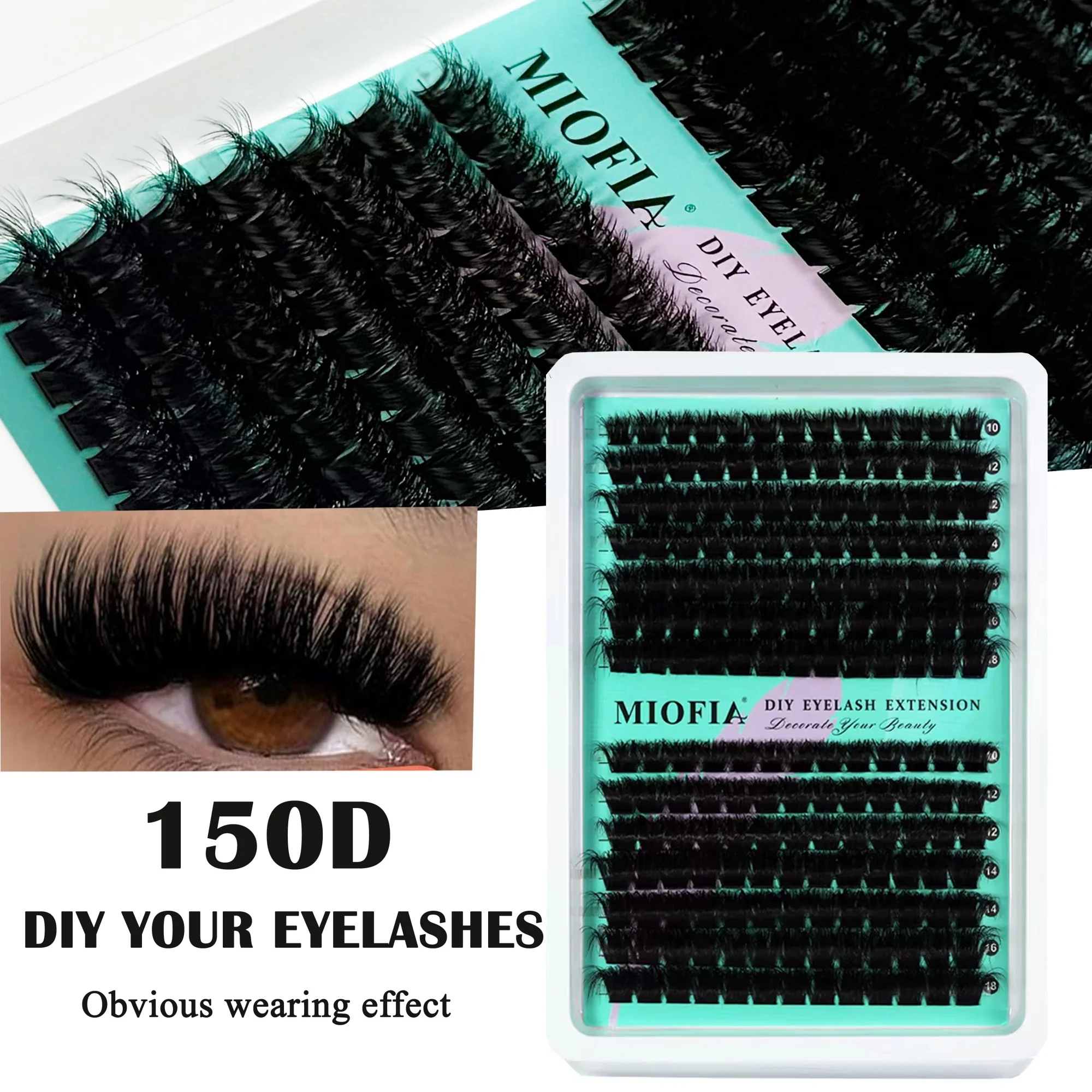 MIOFIA Eyelash Clusters 150D 100D 80D 50D Thick Lashes Mixed Length Tray Natural DIY Eyelash Extension 3D Faux Mink Lash Makeup