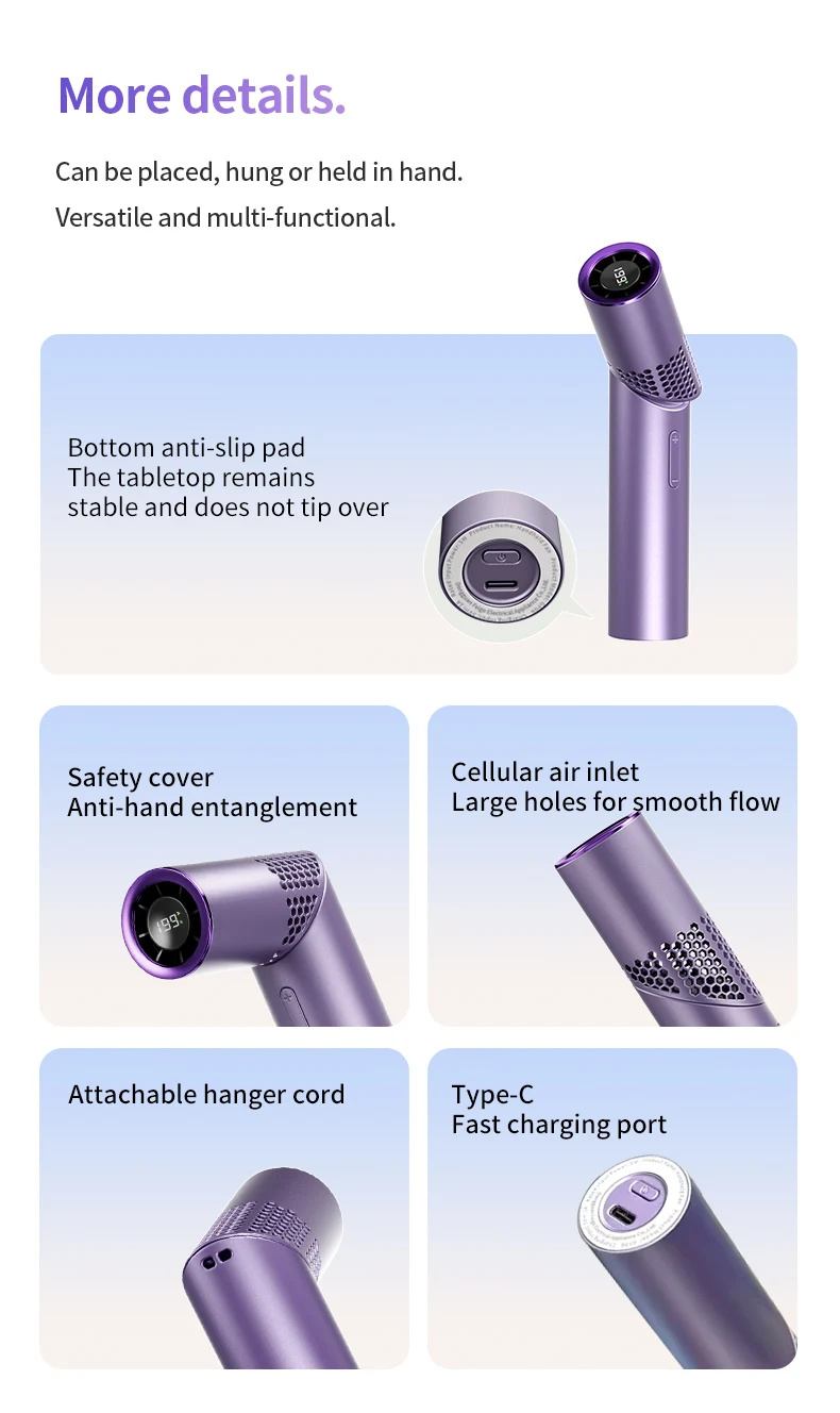 Brushless Motor Large Capacity Portable Charging Folding Lipstick Mini Handheld/Neck Hanging Small Fan