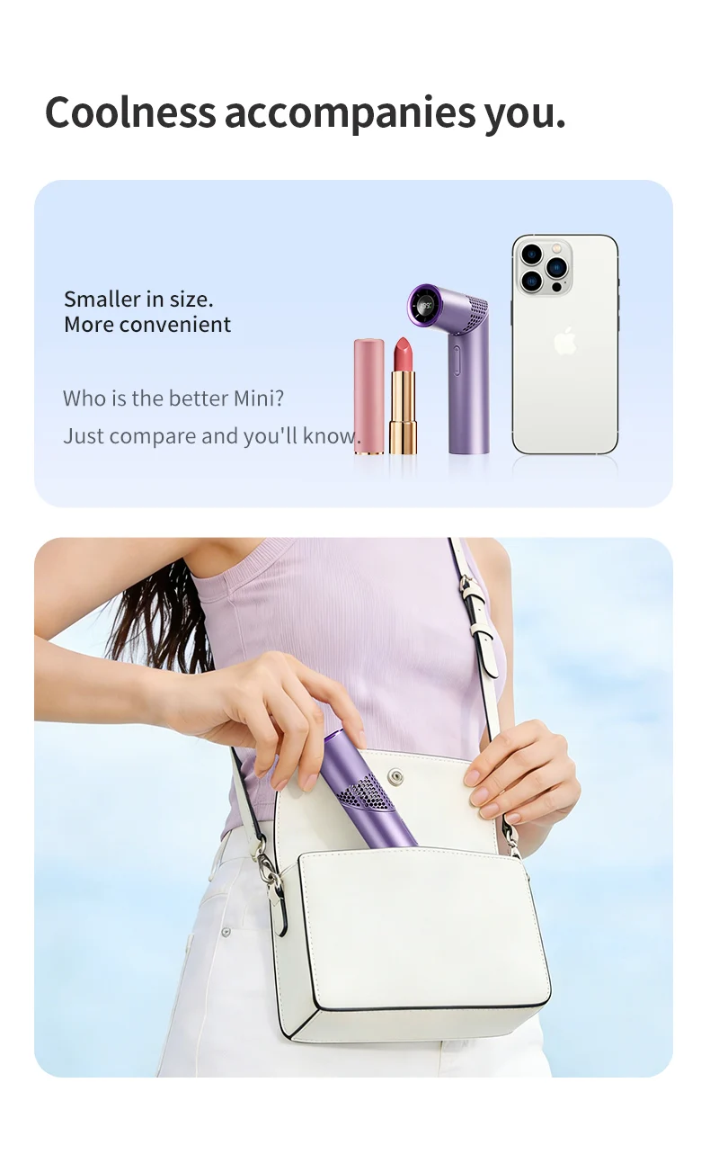Brushless Motor Large Capacity Portable Charging Folding Lipstick Mini Handheld/Neck Hanging Small Fan