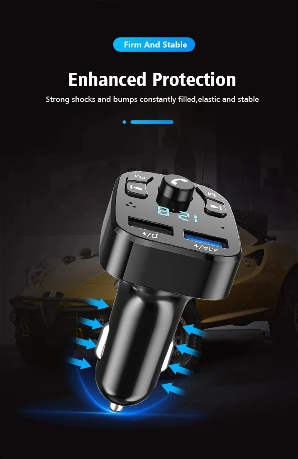 Bluetooth 5.0 FM Transmitter Receiver 3.1A Dual USB Car Fast Phone Charger Adapter Car MP3 Player USB Flash Drive Plug Car Kit
