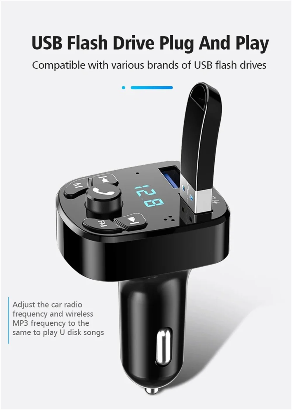 Bluetooth 5.0 FM Transmitter Receiver 3.1A Dual USB Car Fast Phone Charger Adapter Car MP3 Player USB Flash Drive Plug Car Kit