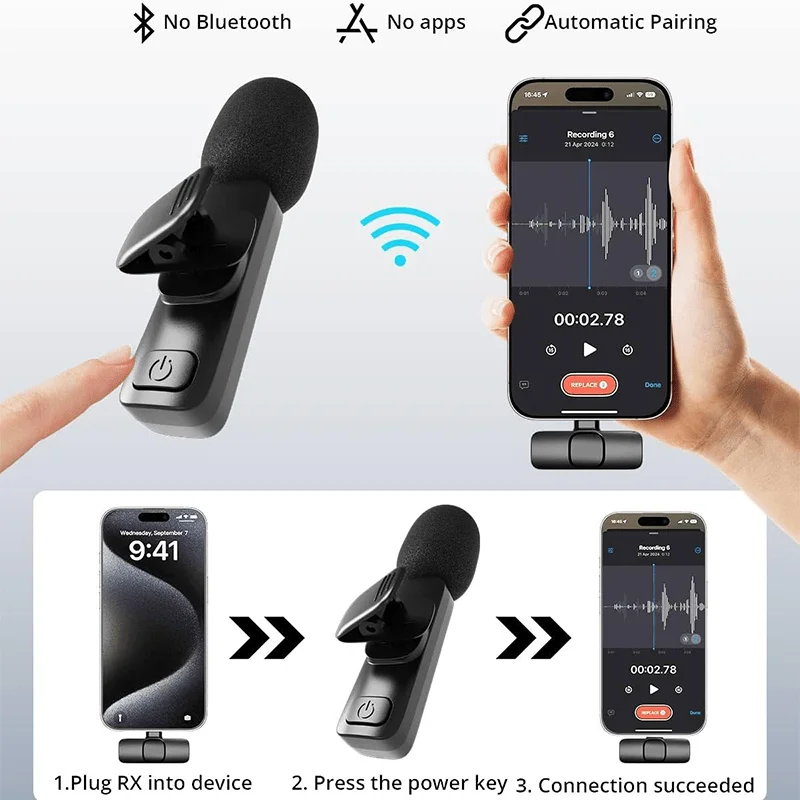 Wireless Lavalier Lapel Microphone for iPhone, iPad, Mini Video Recording Mic for Interview Video Podcast Vlog Noise Reduction