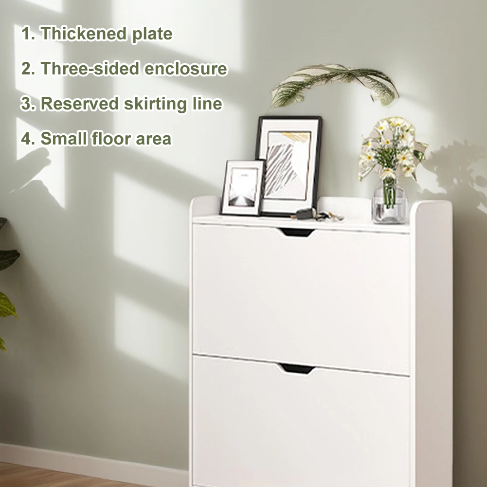 2-Tier Wooden Narrow Shoe Storage Cabinet Space Saving Free-Standing Shoe Cabinet Slimming Shoe Rack for Bedroom Living Room