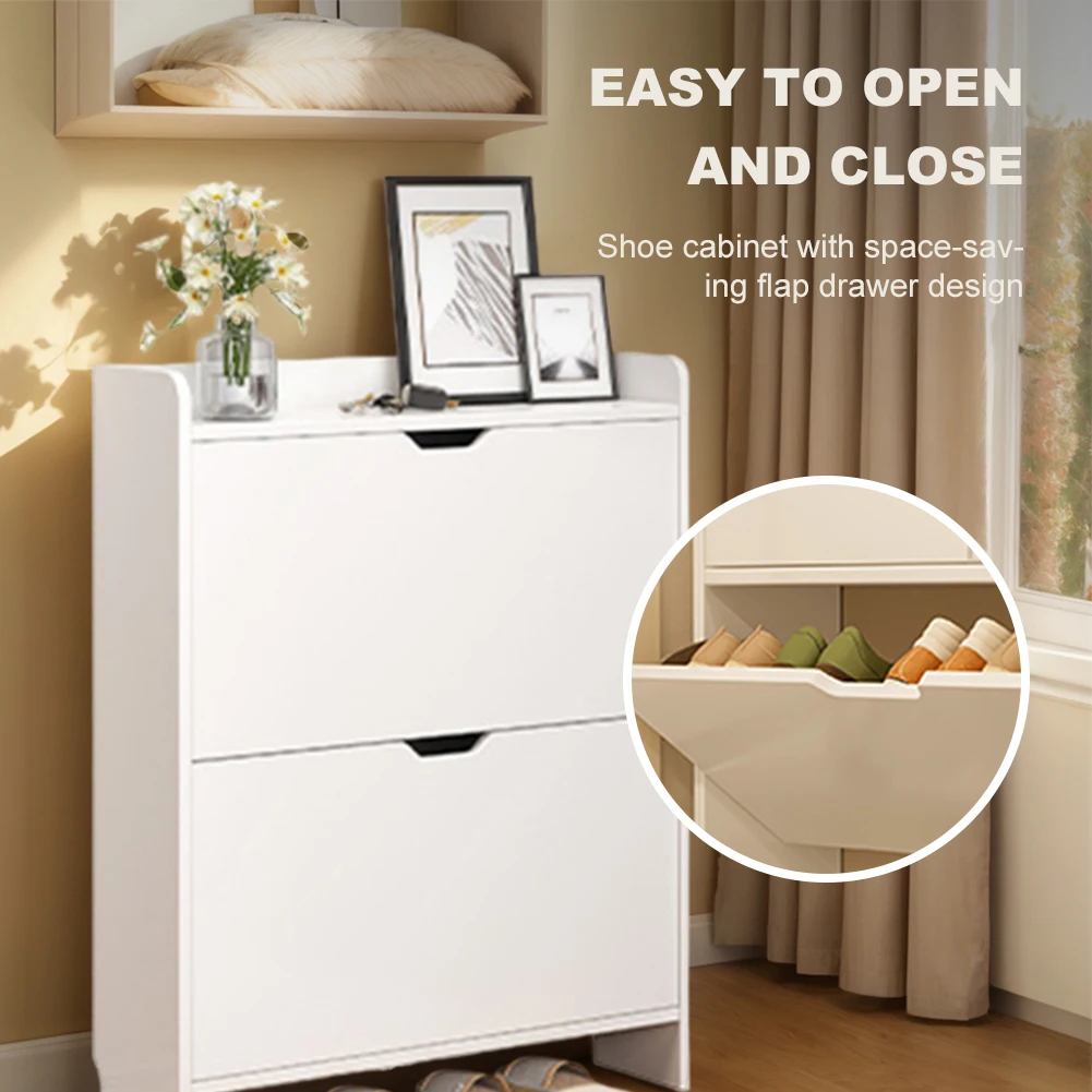 2-Tier Wooden Narrow Shoe Storage Cabinet Space Saving Free-Standing Shoe Cabinet Slimming Shoe Rack for Bedroom Living Room