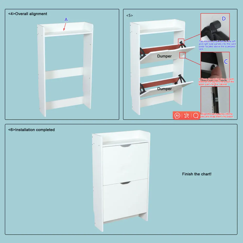 2-Tier Wooden Narrow Shoe Storage Cabinet Space Saving Free-Standing Shoe Cabinet Slimming Shoe Rack for Bedroom Living Room