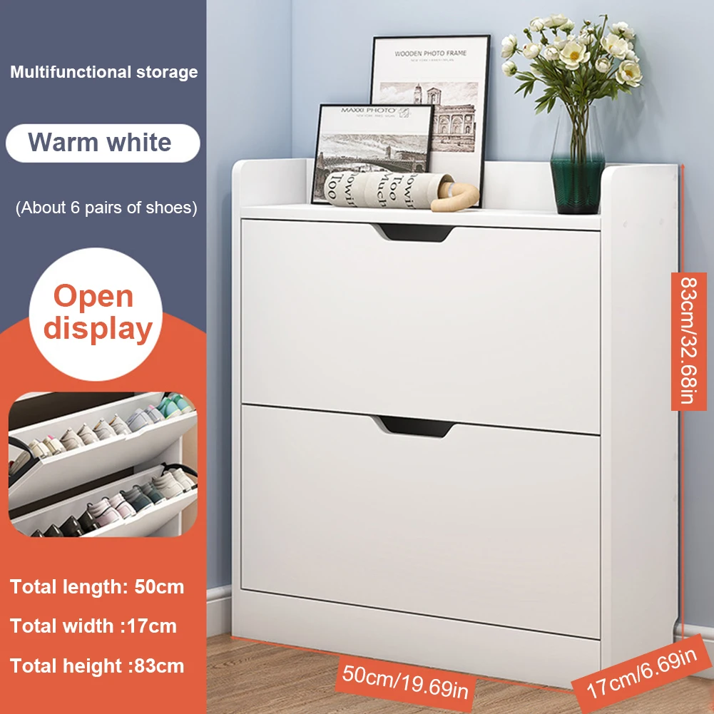 2-Tier Wooden Narrow Shoe Storage Cabinet Space Saving Free-Standing Shoe Cabinet Slimming Shoe Rack for Bedroom Living Room