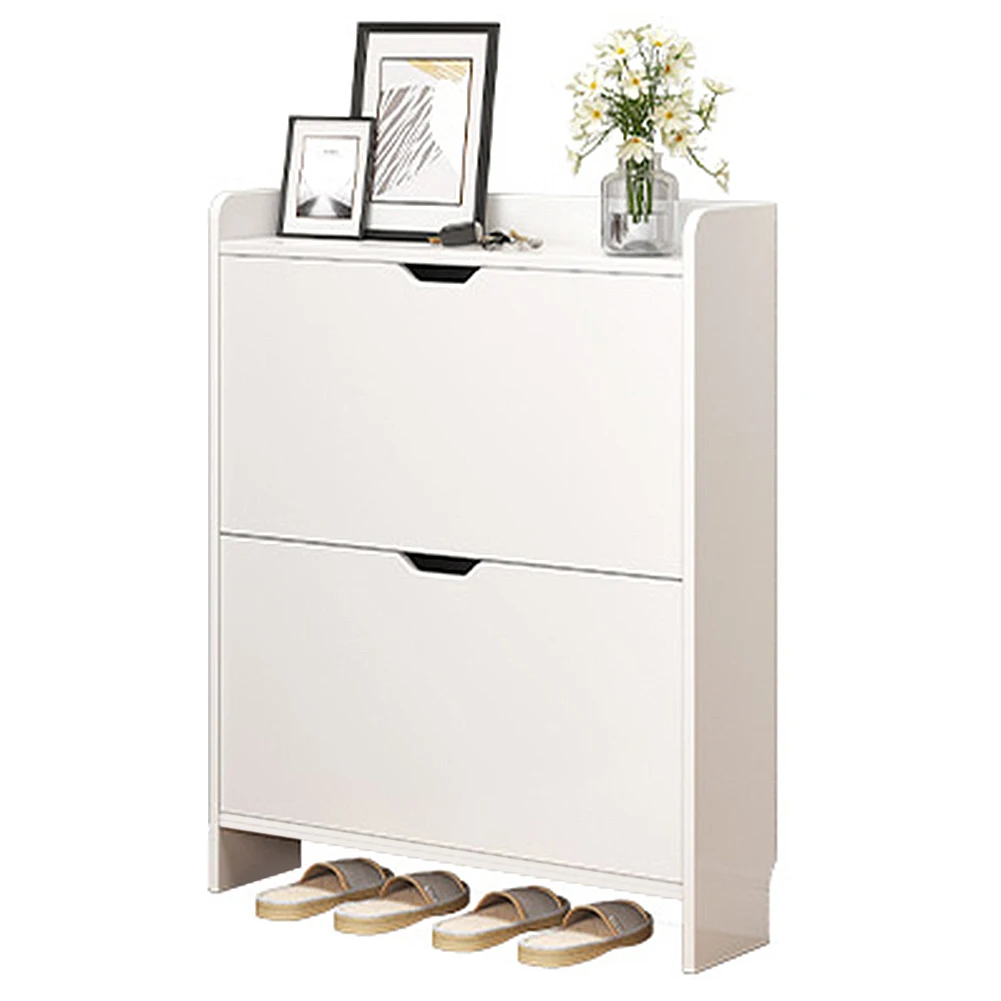2-Tier Wooden Narrow Shoe Storage Cabinet Space Saving Free-Standing Shoe Cabinet Slimming Shoe Rack for Bedroom Living Room