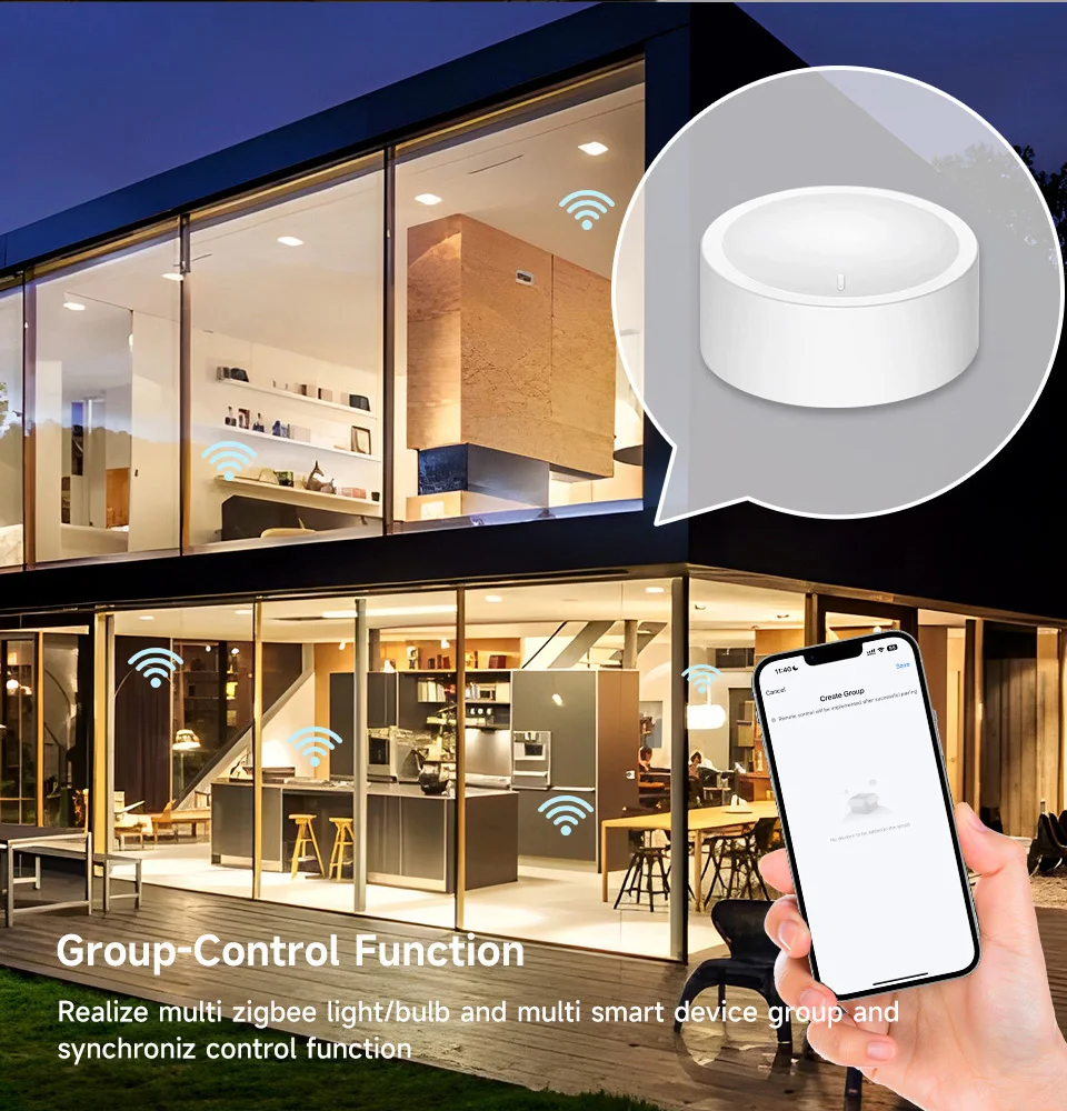 Tuya Wireless Smart Knob, Zigbee Protocol, Tuya Gateway Required, App Dimming & Scene Control, Z2M Supported for Smart Home