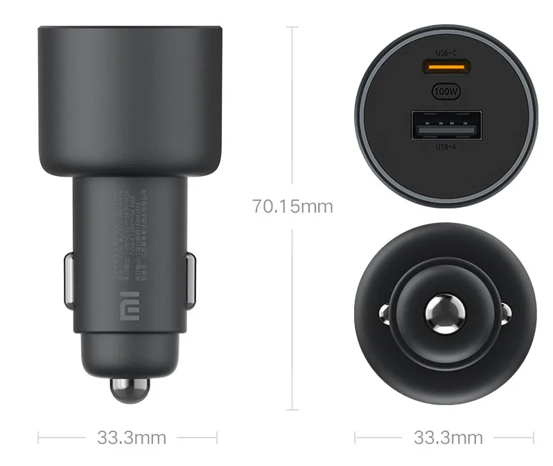 Xiaomi Mi Car Charger 100W MAX 1A1C Fast Charging Dual-port USB-A USB-C Smart Device Fully Compatible With Light Effect Display