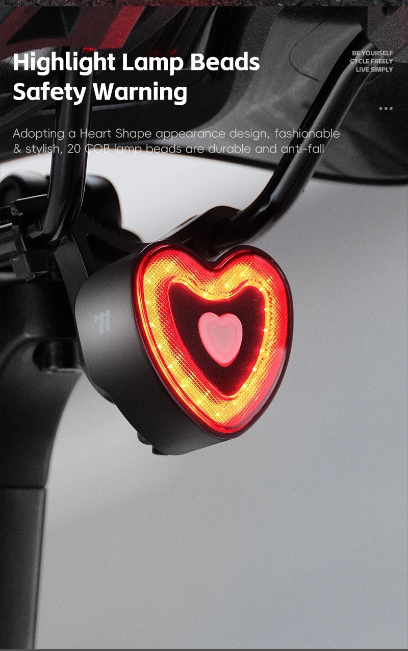 WEST BIKING Bike Tail Light Smart Brake Sensing MTB Road Bike Rear Light IPX6 Waterproof 4 Modes Heart Light Cycling Accessories