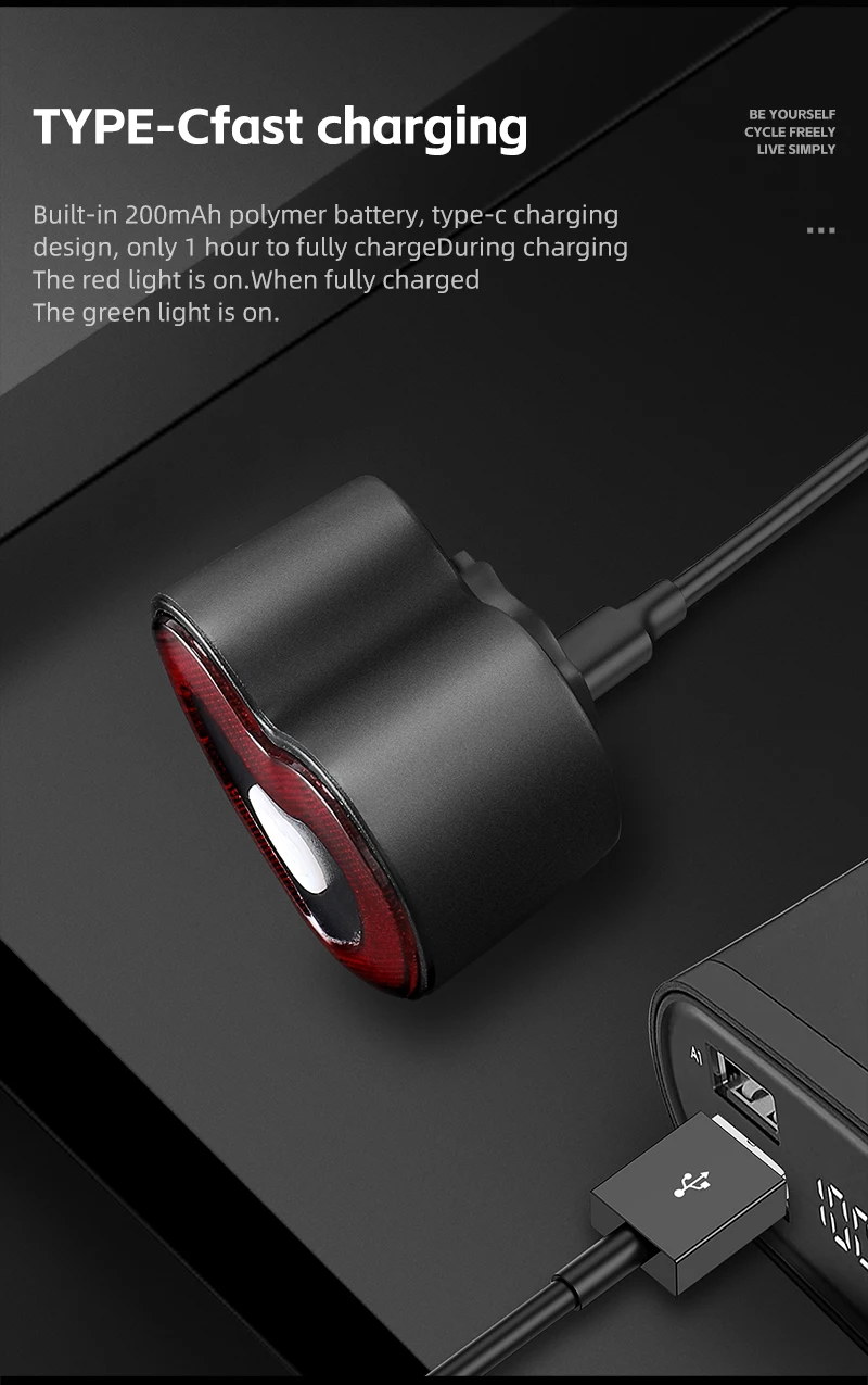 WEST BIKING Bike Tail Light Smart Brake Sensing MTB Road Bike Rear Light IPX6 Waterproof 4 Modes Heart Light Cycling Accessories