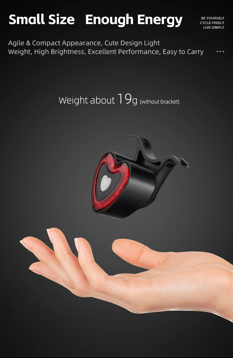 WEST BIKING Bike Tail Light Smart Brake Sensing MTB Road Bike Rear Light IPX6 Waterproof 4 Modes Heart Light Cycling Accessories