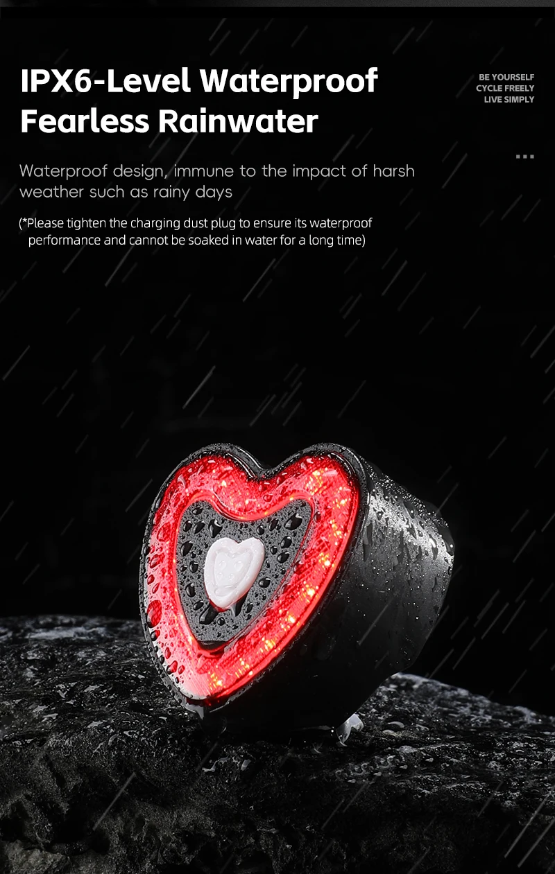 WEST BIKING Bike Tail Light Smart Brake Sensing MTB Road Bike Rear Light IPX6 Waterproof 4 Modes Heart Light Cycling Accessories