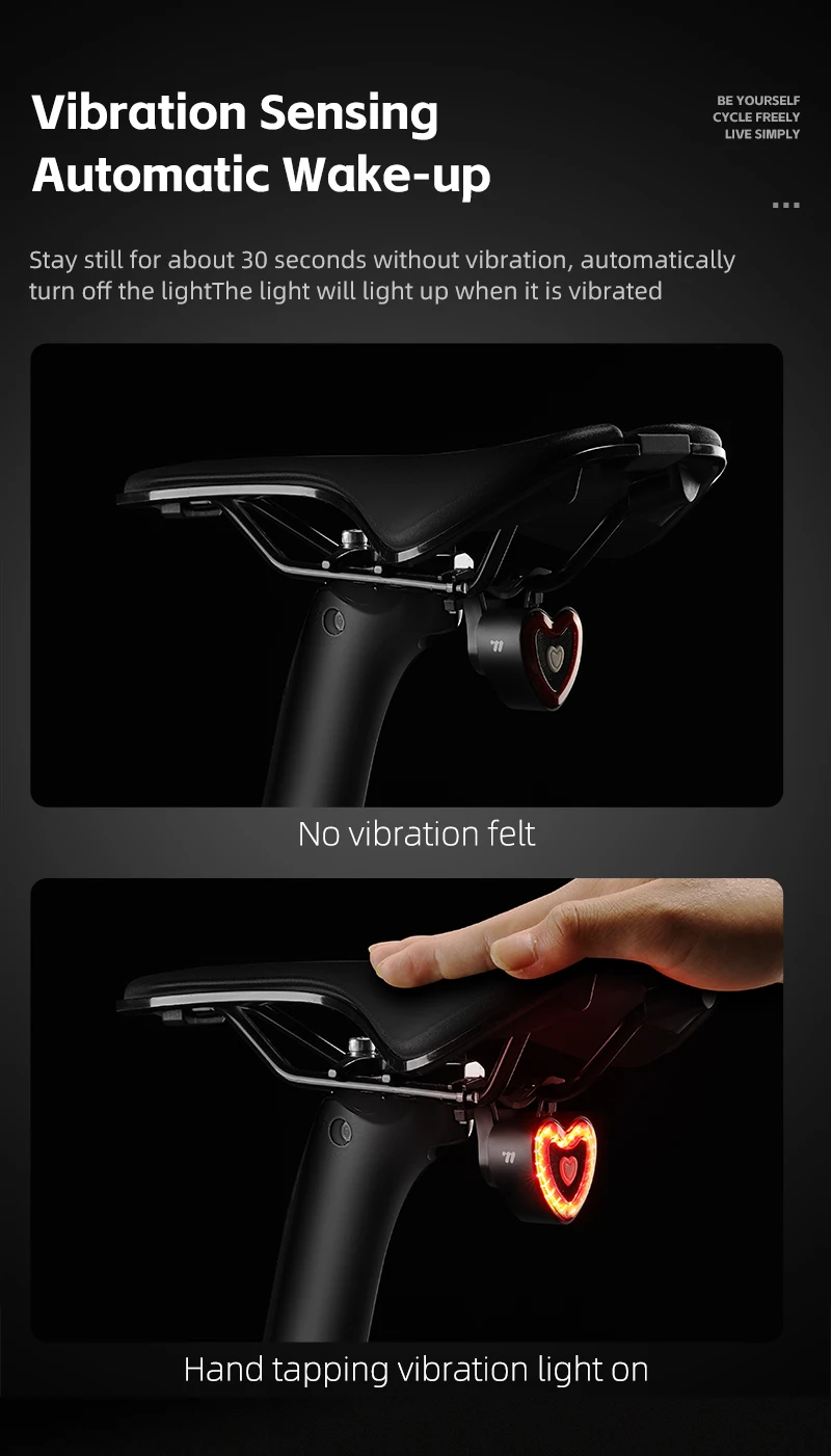 WEST BIKING Bike Tail Light Smart Brake Sensing MTB Road Bike Rear Light IPX6 Waterproof 4 Modes Heart Light Cycling Accessories