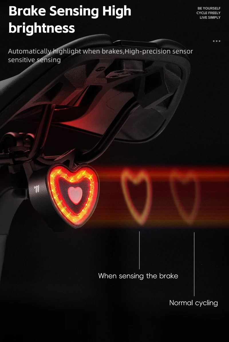 WEST BIKING Bike Tail Light Smart Brake Sensing MTB Road Bike Rear Light IPX6 Waterproof 4 Modes Heart Light Cycling Accessories