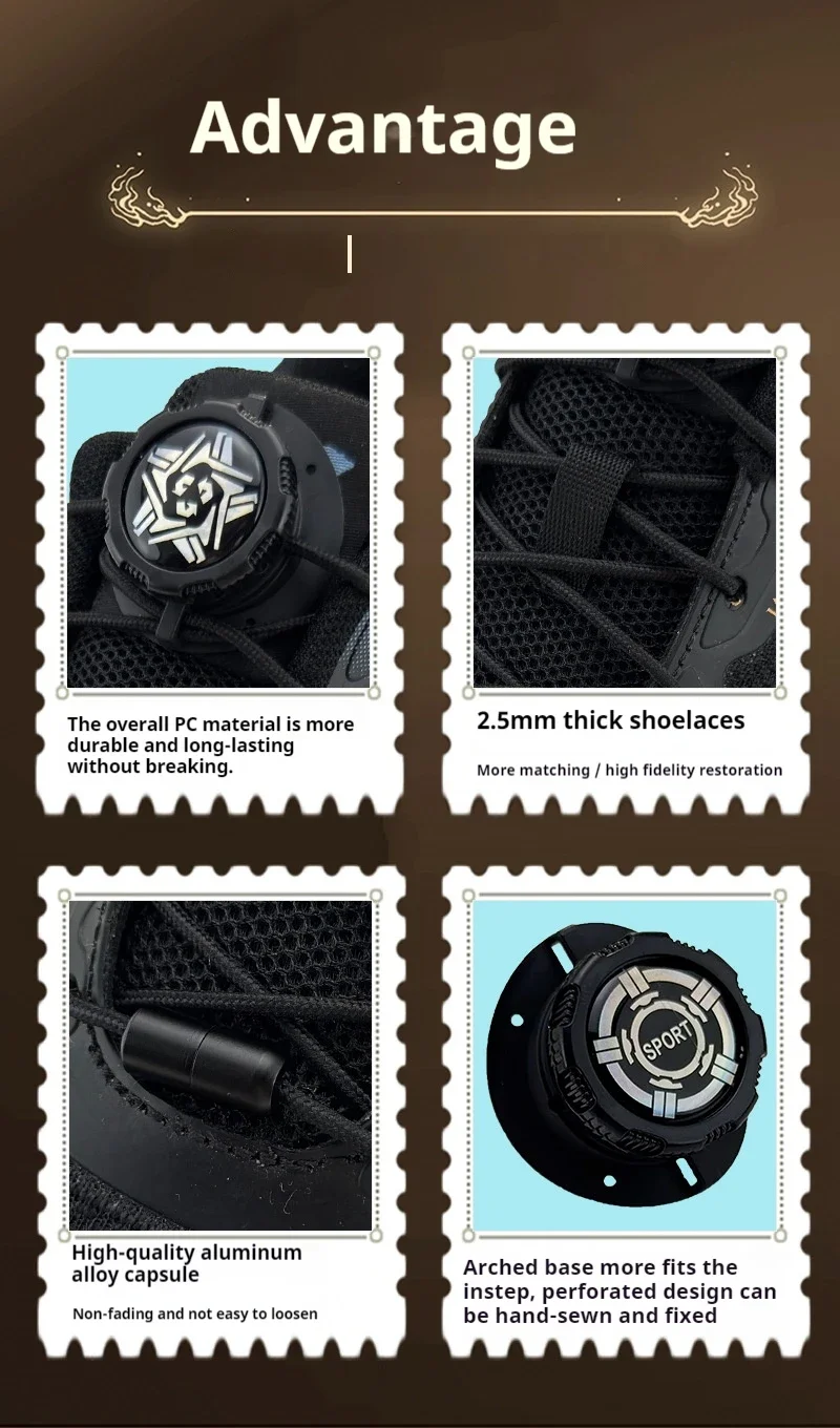 6pcs Set/1 Pair No-Tie Shoe Locks - Rotating Buckles for Sports and Outdoor Shoes - Unisex Quick-Adjust Design - Pre-Installed