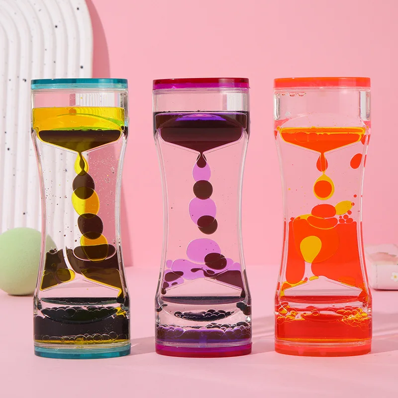 Mixed Color Liquid Hourglasses Creative Oil Drop Ladder Water Hourglass Motion Bubbler Timer Movement Sensory Office Table Decor