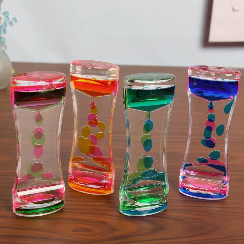 Mixed Color Liquid Hourglasses Creative Oil Drop Ladder Water Hourglass Motion Bubbler Timer Movement Sensory Office Table Decor
