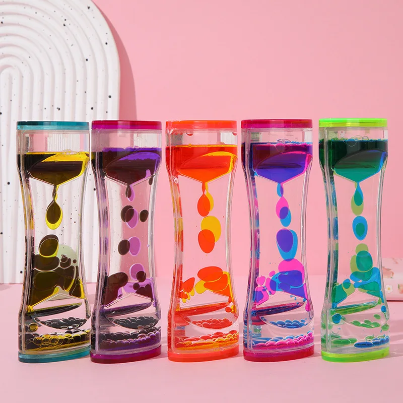 Mixed Color Liquid Hourglasses Creative Oil Drop Ladder Water Hourglass Motion Bubbler Timer Movement Sensory Office Table Decor