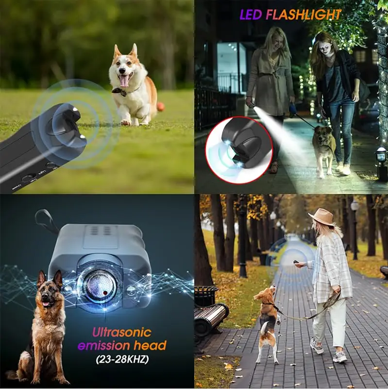 Dog Ultrasonic Repeller Pet Training Device Outdoor Deterrent Chaser Portable Anti-barking Device with LED to Repel Cats & Dogs