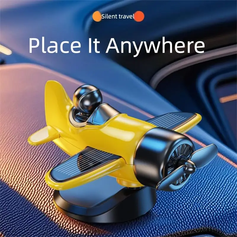 Solar Powered Rotating Airplane Car Dashboard Ornament 360° Auto Spin Decor Airplane Ornaments Car Interior Decoration