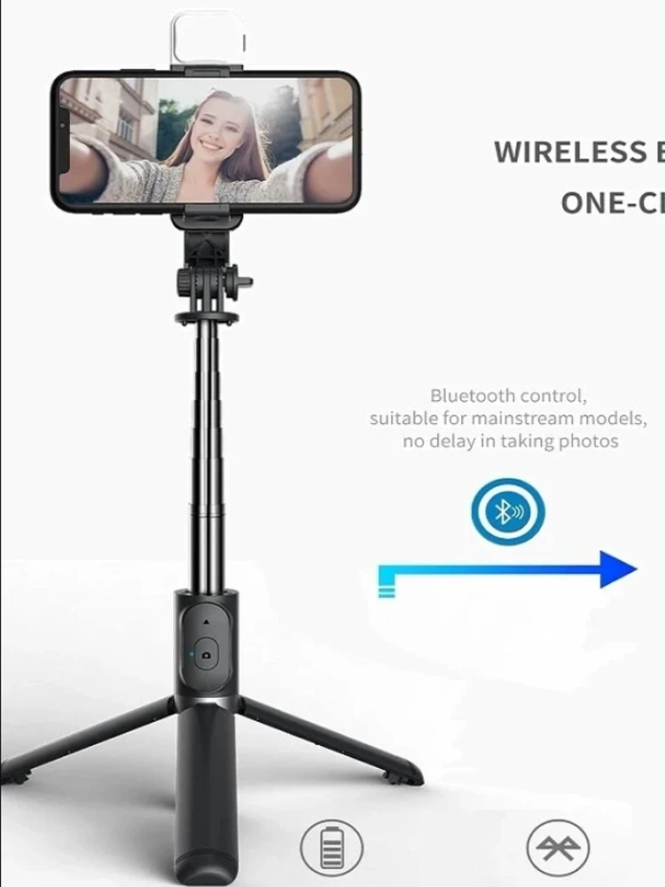 Cell Phone Selfie Stick Tripod Bluetooth Remote Wireless Selfi Stick Phone HolderStand with Beauty Fill Light for Phone