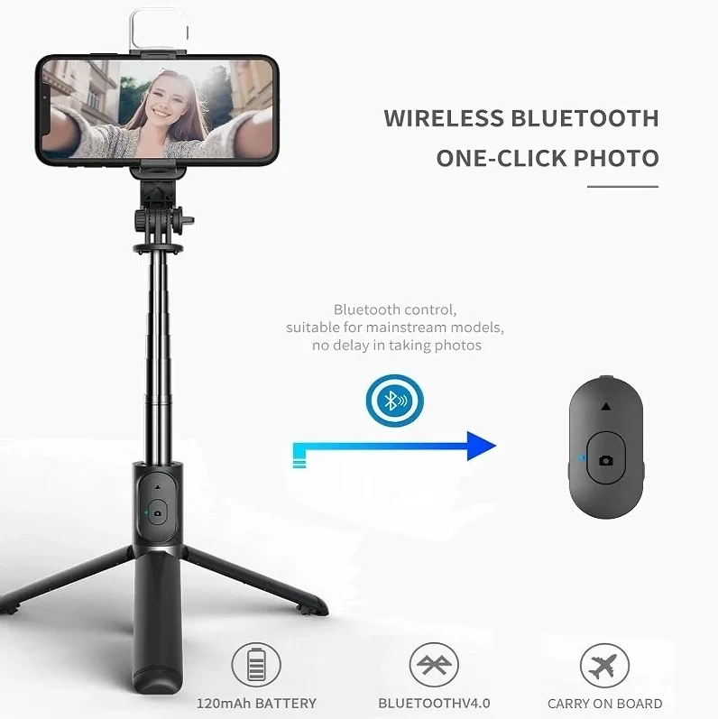 Cell Phone Selfie Stick Tripod Bluetooth Remote Wireless Selfi Stick Phone HolderStand with Beauty Fill Light for Phone