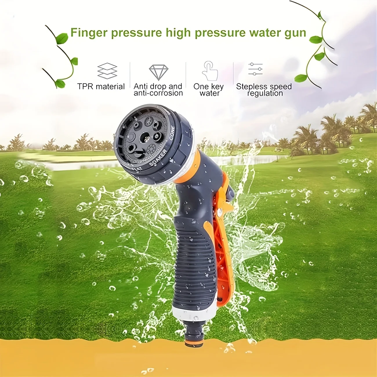 Watering Gun Garden 8 Modes High Pressure Sprayer Adjustable Irrigation Watering Nozzle for Plant Lawn Yard Watering Sprinkler