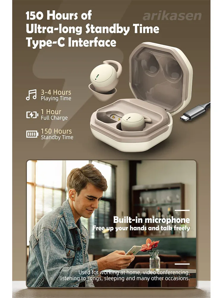 Sleeping Earbuds Bluetooth Mini invisible Small Bluetooth Eraphones Mini Comfortable Noise Blocking for Side Sleeping Home Work