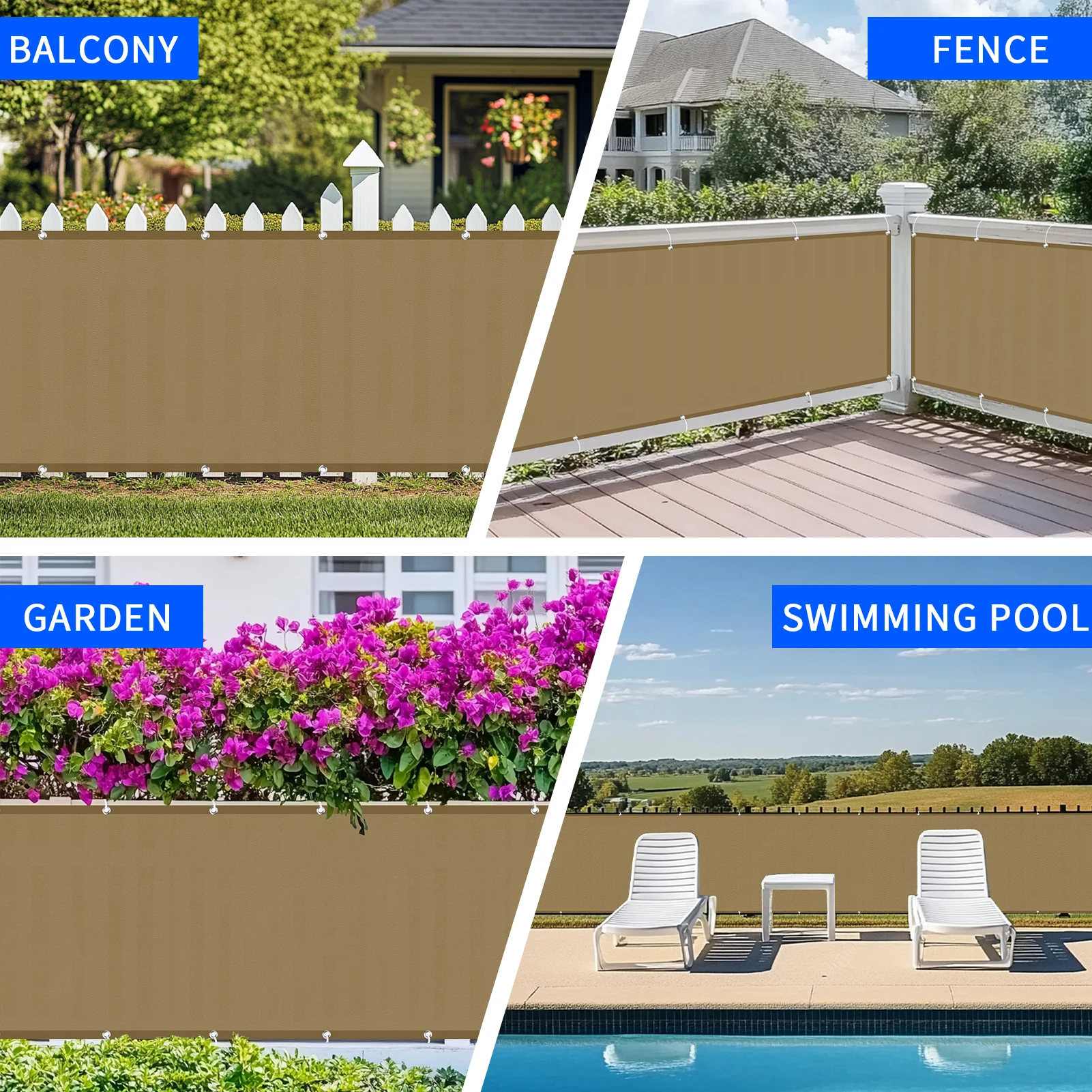 Waterproof Sun Shade Cloth for Outdoor Patio Pergola Shade Cover with Grommets Deck Shade Privacy Screen Balcony UV Protection