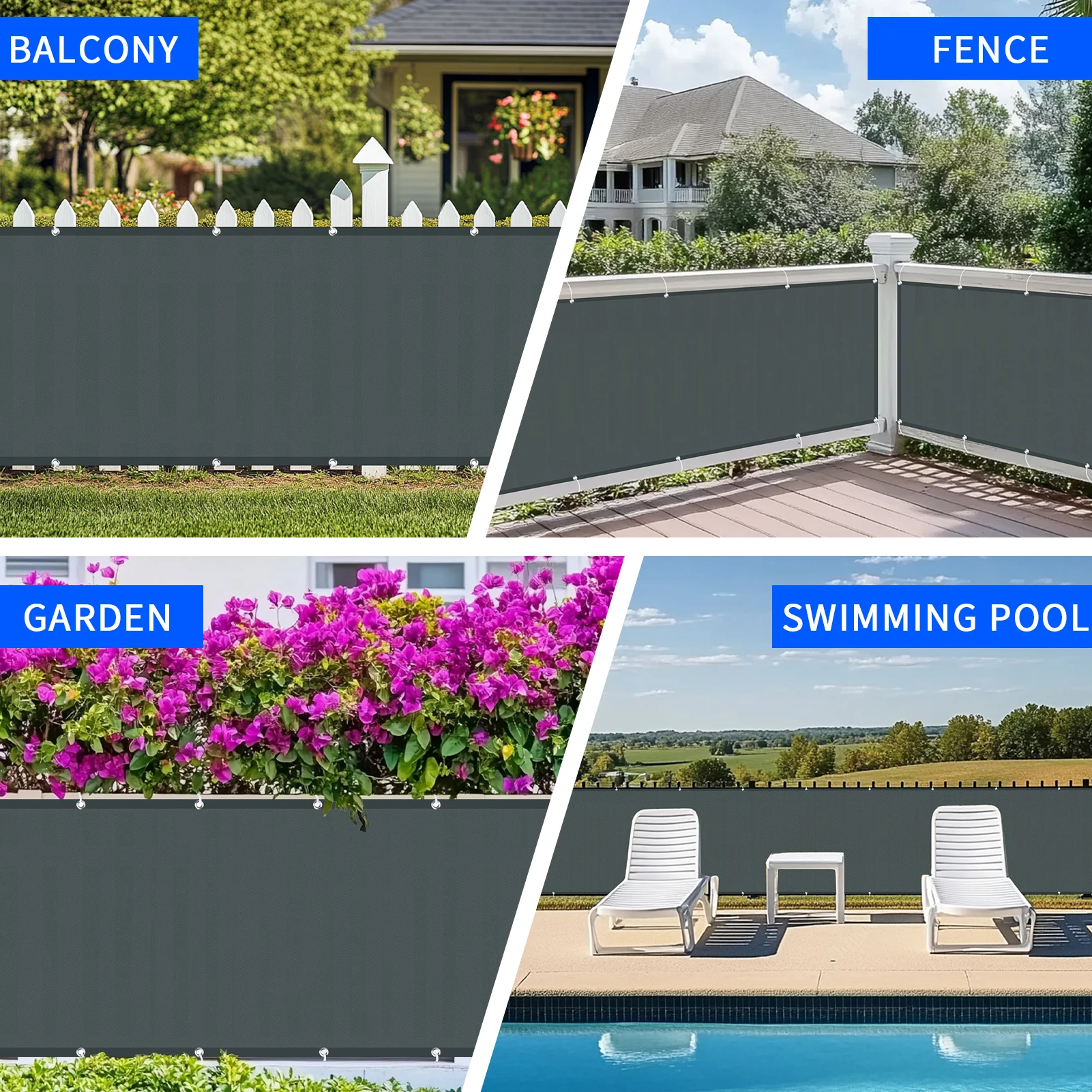 Waterproof Sun Shade Cloth for Outdoor Patio Pergola Shade Cover with Grommets Deck Shade Privacy Screen Balcony UV Protection