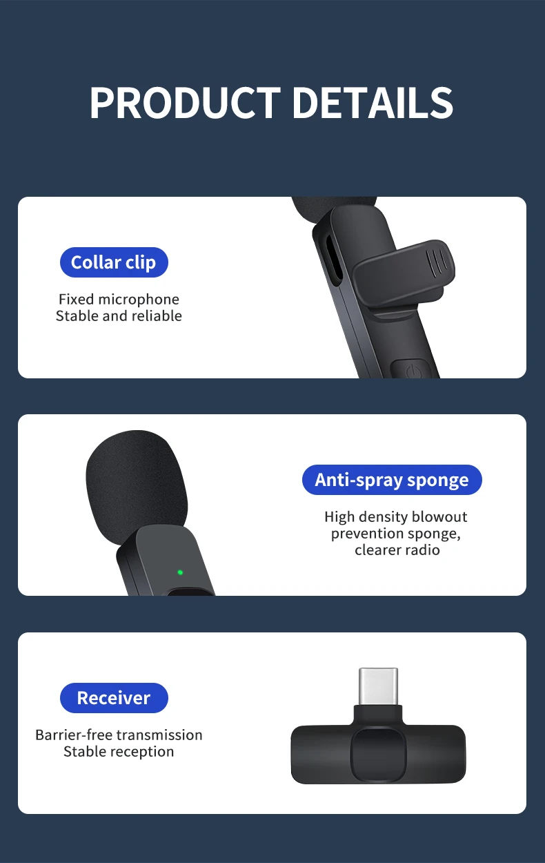 Basix Mini Wireless Lavalier Microphone Noise Cancelling for iPhone Android Cameras - Portable Wireless Mic for Live Interviews