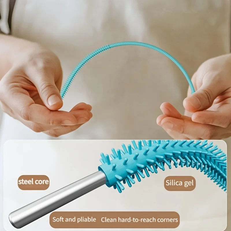 Straw Cleaner Brush Extra Long Silicone for Cups Reusable Straws Deep Cleaning Flexible Bristles Dishwasher Safe