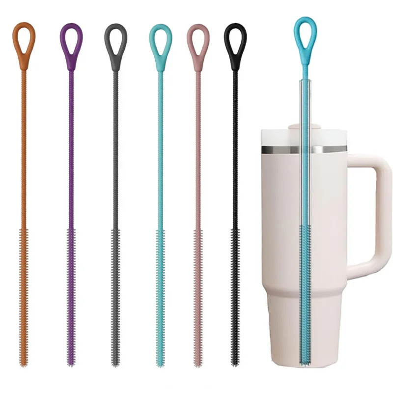 Straw Cleaner Brush Extra Long Silicone for Cups Reusable Straws Deep Cleaning Flexible Bristles Dishwasher Safe