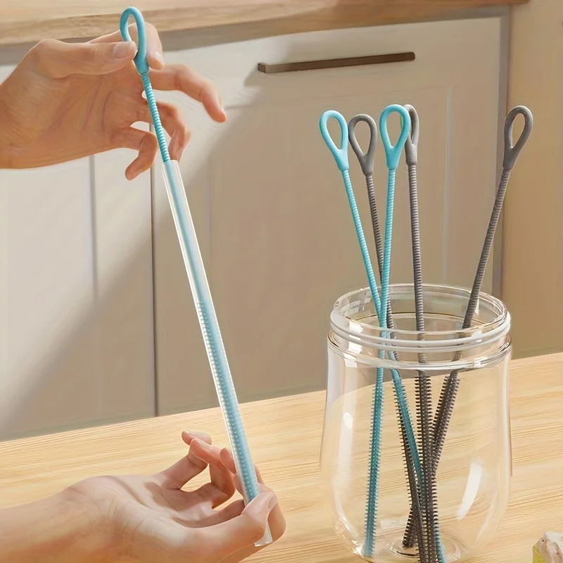 Straw Cleaner Brush Extra Long Silicone for Cups Reusable Straws Deep Cleaning Flexible Bristles Dishwasher Safe