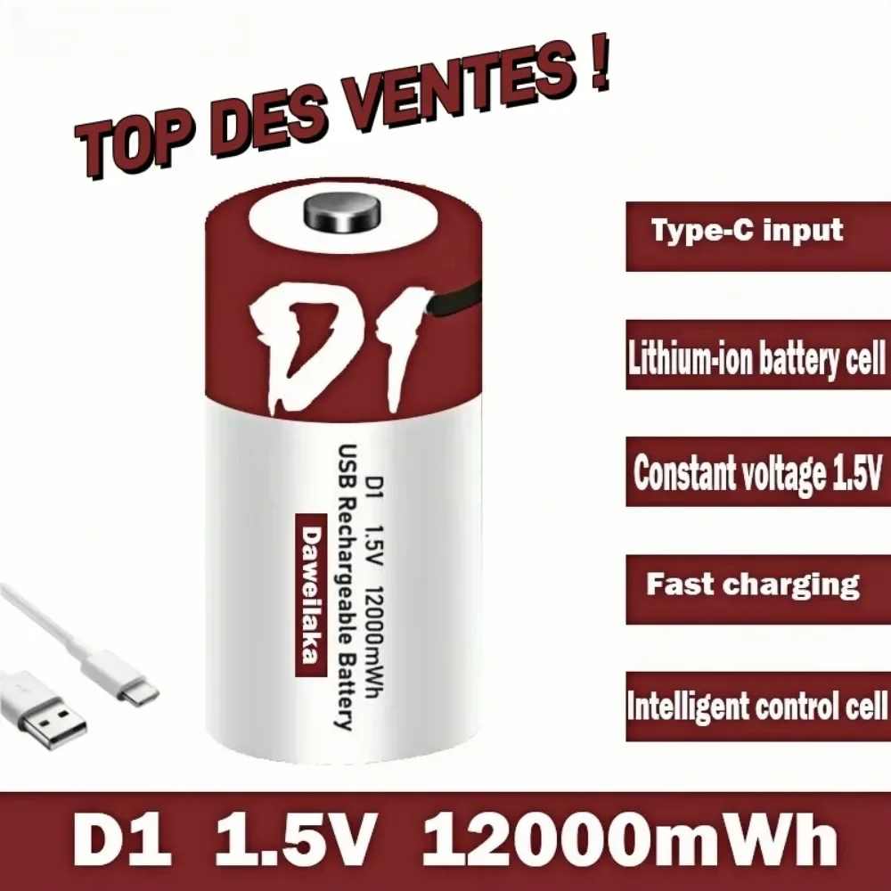 Rechargeable Lithium D Batteries LR20 1.5V D Size Cell Battery Replacement 12000mWh For Floodlight Toys Clocks Gas Stove