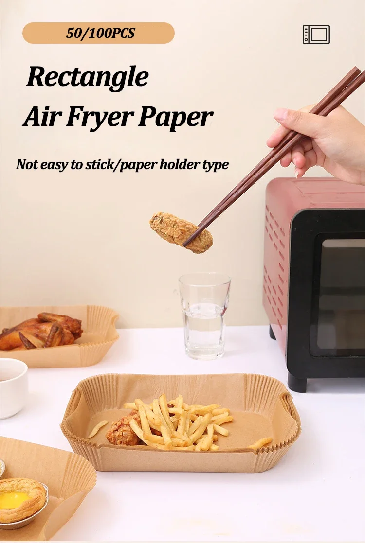 50-200Pcs Disposable Air Fryer Paper Rectangle Kitchen Baking Airfryer Mat Oilproof Micro-wave Barbecue Baking Paper Accessories