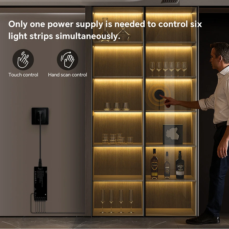 Wood Dimmable Touch Sensor Under Cabinet Collection Display COB LED Strip Light Black PCB TV Backlight Grille Wall Panel Decor